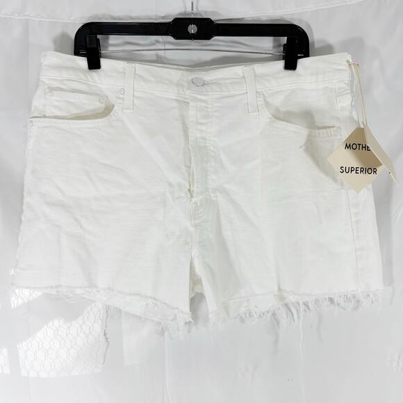 NWT Mother Superior The Scrapper Cutoff Denim Shorts White Women’s Size 33 - Picture 1 of 6